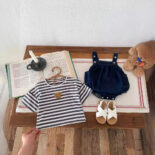 Baby summer bag denim pants for boys and girls summer clothes one-piece casual style the clothes crawling clothes - Image 3
