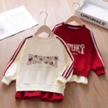 Girls autumn clothes version sweatshirt girls fake two tops kids fashion t-shirt baby red long sleeves crew neck tide