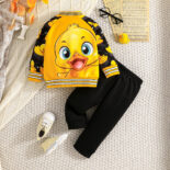 Baby boy spring and autumn cartoon duck print baseball uniform set casual print trouser set - Image 5