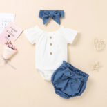 Summer Pit Bar Triangle Bow Shorts Fashion Set+Headscarf