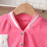 Spring and Autumn New Girls Sports Casual Letter Towel Embroidery Baseball Uniform Jacket + Pleated Skirt Set - Image 5