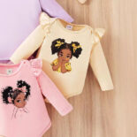 Newborn baby girl spring and autumn cartoon avatar hot stamping flying sleeve clothes three-piece - Image 2