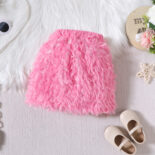 Children and girls autumn and winter solid color pit strip fur wool long-sleeved top short skirt fashion fashion style suit - Image 2