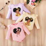 Newborn baby girl spring and autumn cartoon avatar hot stamping flying sleeve clothes three-piece