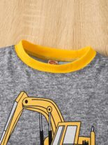 Autumn Winter Long Sleeve Kids Set Excavator Printed Loungewear Two Piece - Image 2