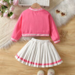 Spring and Autumn New Girls Sports Casual Letter Towel Embroidery Baseball Uniform Jacket + Pleated Skirt Set - Image 2