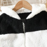 Girls autumn and winter color-blocked hooded jacket, children's panda ears velvet long-sleeved top, suede jacket, casual sweatshirt - Image 3