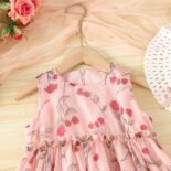 Children's clothing girls summer print dress for small children midi dress with hat - Image 3