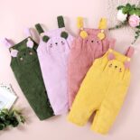 New Baby Girl Strap Cute Embroidered Corduroy Long Leg Crawler