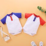 New summer children's clothing for boys and girls, cute polo shirts with color blocking, baby jumpsuit