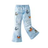 Female leggings, spring and autumn thin outer wear imitation denim children's flared pants, baby girls pants - Image 5
