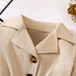 Spring baby girls and children's suit collar long sleeve fashion jumpsuit shorts children's British style lapel waist jumpsuit - Image 3