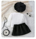 Spring and Autumn style baby girl and children's suit, cute, baby girl, long-sleeved puff sleeve T-shirt, princess skirt, hat 3-piece set - Image 5