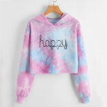 Autumn new long-sleeved sweater tie-dye printing hat T-shirt top - Image 2