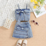 Children's clothing girls denim suits, summer new ins, fashion children's suspender skirts, 2-piece set - Image 2