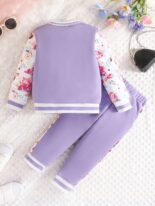 Girls and boys new floral print sleeve stitching solid color long sleeve suit Children's clothing - Image 3