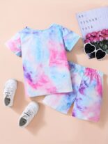 Girls' fashion suit, tie-dye random print, short sleeve casual two-piece set - Image 2