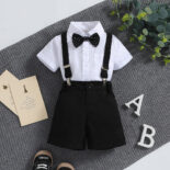 Style children's clothes boys, summer new boys' small suits, baby short-sleeved shirts, bib pants two-piece set