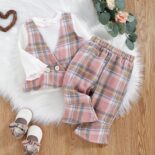 Children's clothing Spring and Autumn new style for girls and babies, checkered children's three piece set