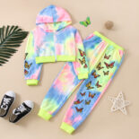 Girls new sweatshirt butterfly print long-sleeved zipper suit - Image 3