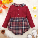 Autumn new woolen doll collar plaid girl baby triangle sweater - Image 2