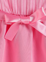 Summer new girl gradient letter print bow belt round neck short sleeve cut-out dress - Image 5