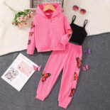 Long-sleeved hooded sweatshirt vest butterfly trouser set for small and medium-sized children