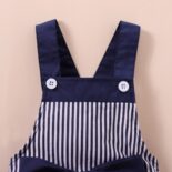 New Summer Baby Boys and Girls Cute Bow Strap Strap Stripe Triangular Hat Clothes - Image 2