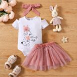 Cewborn baby girl summer style bunny print short sleeve bag skirt headscarf