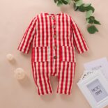 New Spring and Autumn Clothing for Boys and Girls, Long Sleeve, Long Pants, Checkered Spring and Autumn Clothes, Climbing Clothes, jumpsuit - Image 2