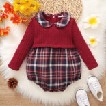 Autumn new woolen doll collar plaid girl baby triangle sweater