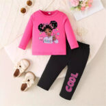 Caby baby girl baby spring and autumn cartoon avatar hot stamping long sleeve top trousers casual set