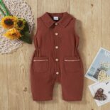 Summer new men's and women's baby pocket sleeveless printed long leg crawling clothes - Image 5