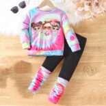 Girls Autumn Personality Three Little Girls Printed Casual Sweatshirt Set of Two Pieces