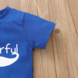 Children's clothing for boys and girls and babies in summer new short sleeve printed letter blue top denim shorts two-piece set - Image 3