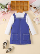 Long sleeved round neck cat print denim blue A skirt - Image 4