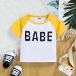 Children's clothing for boys and girls baby summer style brother and sister outfit alphabet color-block short sleeve dropped shoulder set small - Image 4
