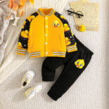 Baby boy spring and autumn cartoon duck print baseball uniform set casual print trouser set