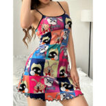 Summer new women's cartoon print suspender nightdress - Image 3