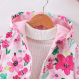 Children's Clothing New Girls Autumn and Winter Floral Print Hooded Fleece Jacket - Image 3
