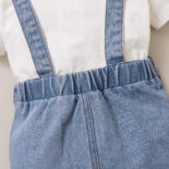 [New Style] children's clothing boy's New Year's denim suspenders and white shirt set of two - Image 4