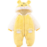 Baby winter velvet thickened male and female baby hooded one-piece jacket newborn windproof home outing - Image 2