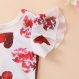 Baby Girl Set Open Back Flying Sleeve Love Print Top + Red Shorts - Image 2