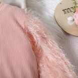 Children's clothing  style plush long-sleeved round neck pullover top with plush short skirt two-piece set for small and medium-sized children - Image 5