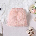 Children's clothing  style plush long-sleeved round neck pullover top with plush short skirt two-piece set for small and medium-sized children - Image 7
