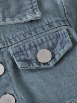 Spring and Autumn Baby Set Baby Girl Fawn Embroidery Short Denim Jacket Printed Skirt Two Piece Set - Image 6