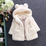 New girls solid color coat autumn and winter style small and medium-sized children hooded ear sweater tide - Image 3