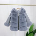 Autumn Winter Children's Cotton Clothes Version Boys and Girls Rabbit Fur Hooded Faux Fur Jacket Short Baby Sweater - Image 2