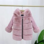 Autumn Winter Children's Cotton Clothes Version Boys and Girls Rabbit Fur Hooded Faux Fur Jacket Short Baby Sweater