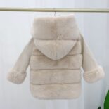 Autumn Winter Children's Cotton Clothes Version Boys and Girls Rabbit Fur Hooded Faux Fur Jacket Short Baby Sweater - Image 9
